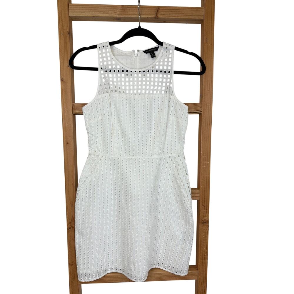 Banana Republic Petite White Eyelet Cotton Mini Dress Sleeveless Size 0P